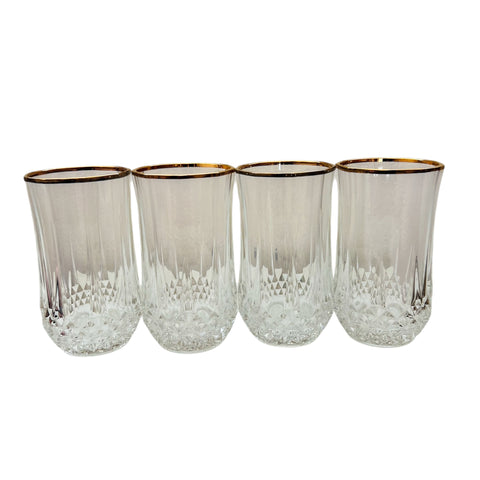 Vintage Diamond Cut Lead Crystal Tumbler Glasses with Gold Rims Set of 4