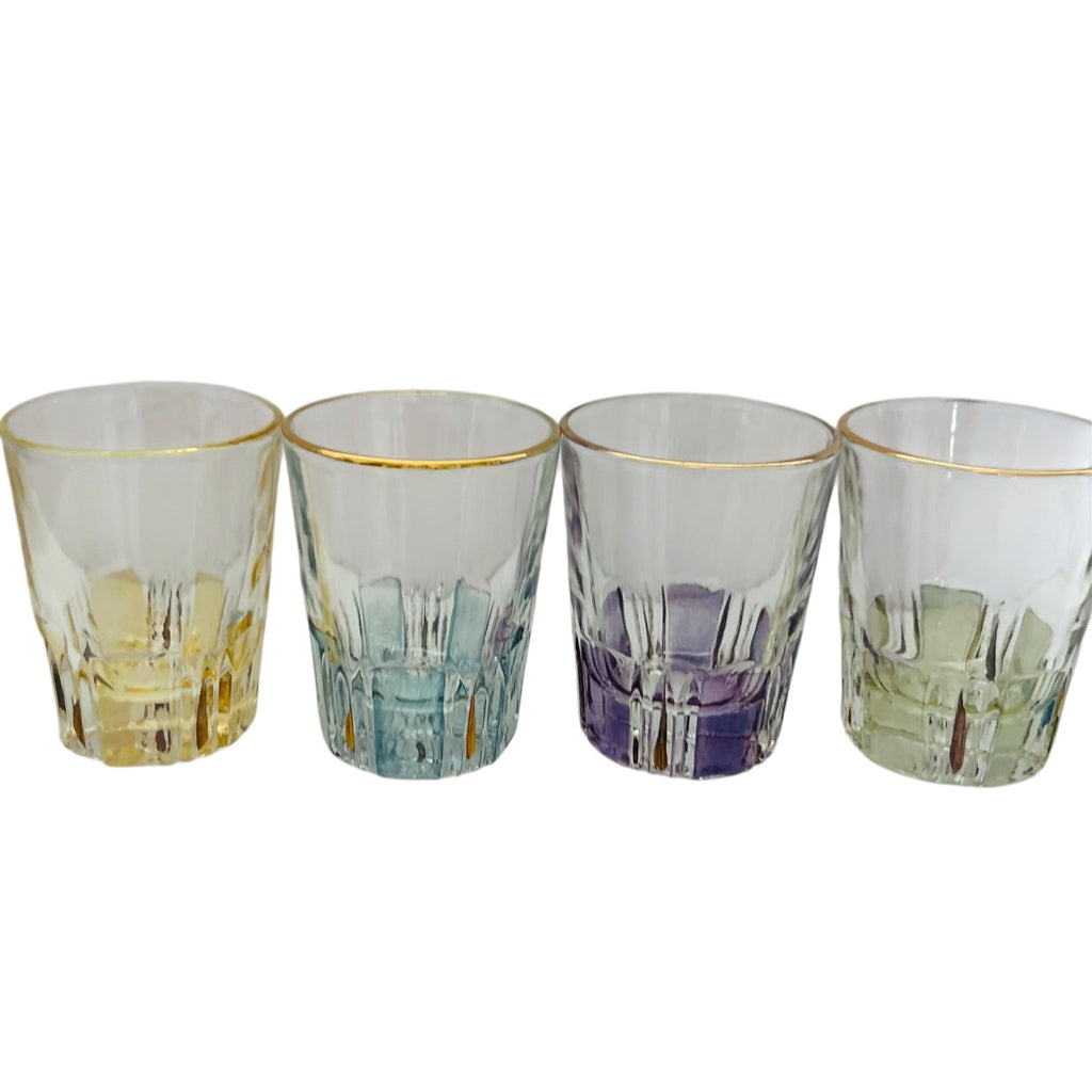 Colored Glass Shot Glasses with with Gold Rim Set of 4