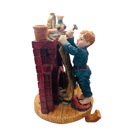 Vintage Christmas Boy Toy Workshop By Fireplace Stocking Hanger