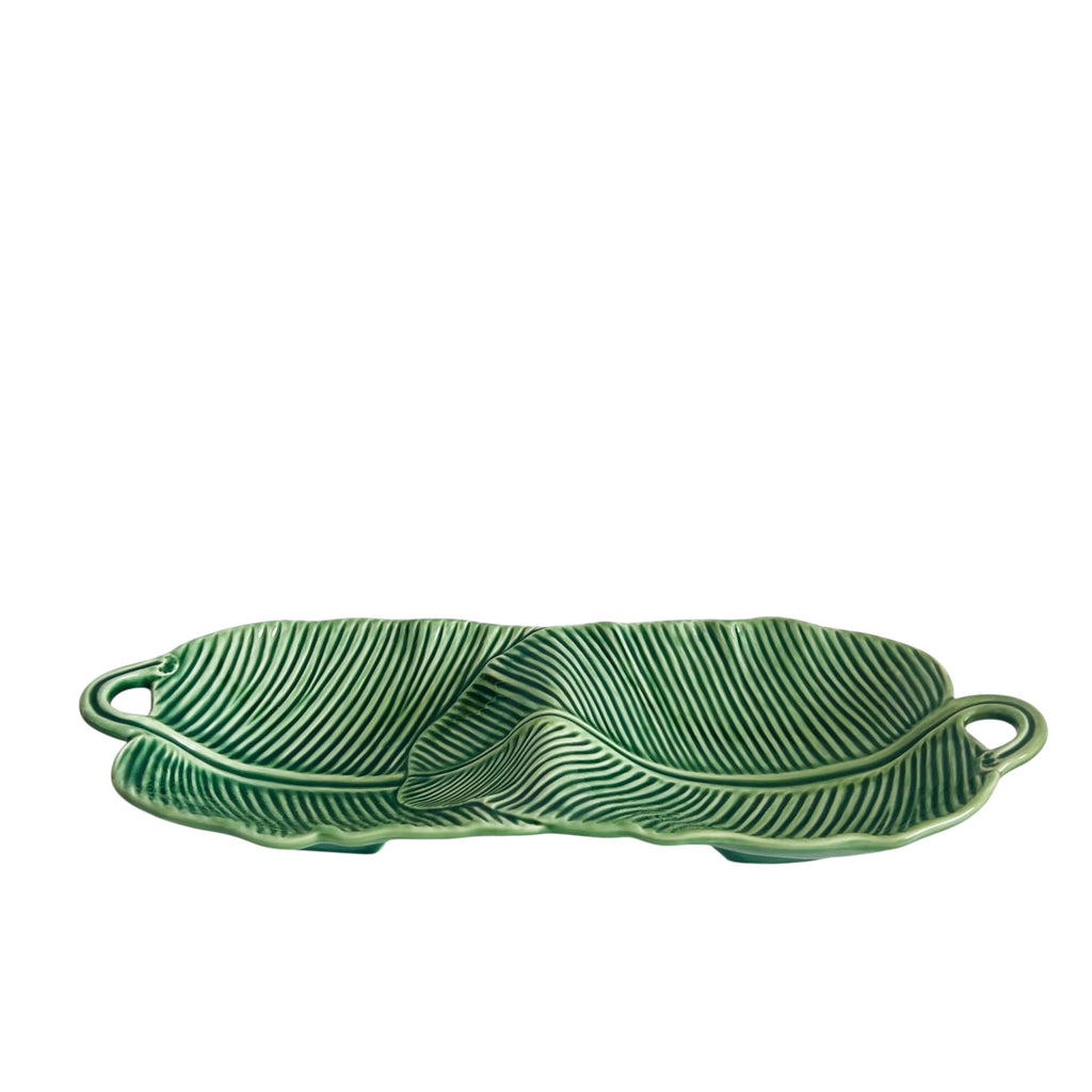 Williams Sonoma Banana Double Green Leaf-Shaped Ceramic Serving Platter