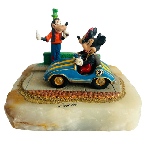 Vintage Walt Disney Company Ron Lee Mickey Minnie Mouse In Car Goofy Sculpture