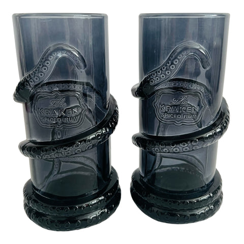 Kraken Spiced Rum Black Octopus Tumbler Glasses Set of 2