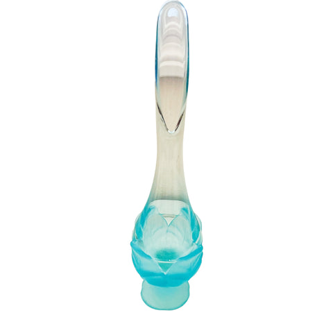 Vintage Viking Spring Blossom Collection Aqua Blue Satin Glass Swung Leaf Vase