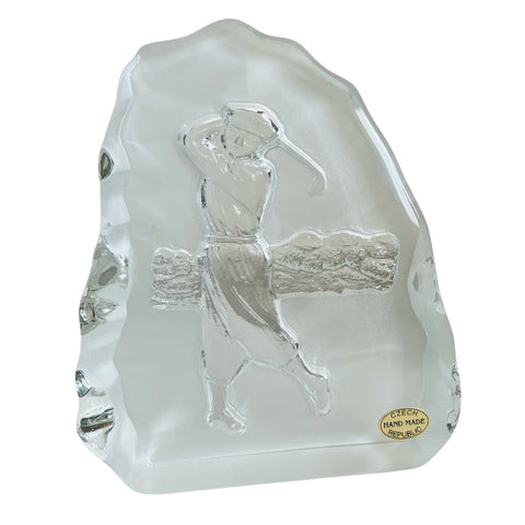 Vintage Hand Made Czech Republic Bohemia Golf Art Glass Paperweight