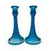 Dugan Diamond Celeste Blue Glass Enameled White Trim Candle Holders