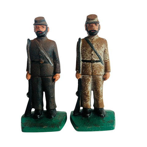 Vintage Cast Iron Hand Painted Military War Soldiers Door Stopper