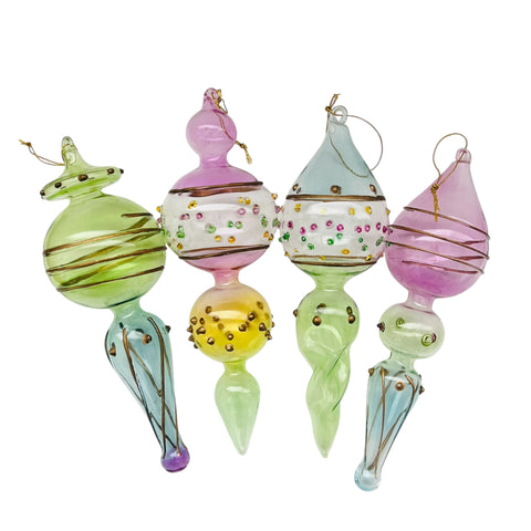 Vintage Glass Christmas Blown Glass Pastel Finial Ornaments