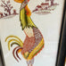 Vintage Embroidery Farmhouse Roosters Wood Frame Wall Hanging