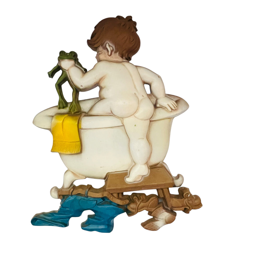 Vintage 1970 Boy with Frog Bathtub Bath Time Sexton Cast Meta Wall Decor