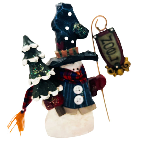 Kurt Adler Santa's World Snowtown Holiday Snowman Figurine with Noel Sign