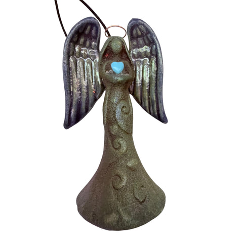 Raku Angel Heart Jeremy Diller Signed Ornament