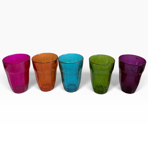 Vintage Colored Paneled Glass Juice Tumblers Cup Set of 5