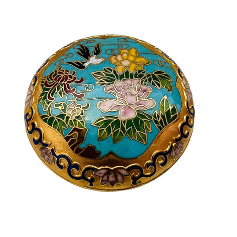 Vintage Cloisonné Gold Bird Floral Flowers Lidded Trinket