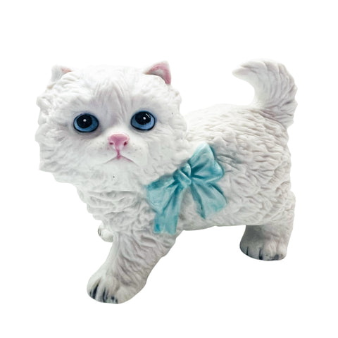 Vintage Homco Standing White Cat With Blue Bow Ceramic Figurine