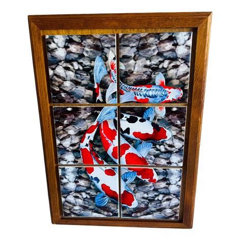 Framed Koi Fish Tile Art Cermamic Panel by Artist Patti Magee