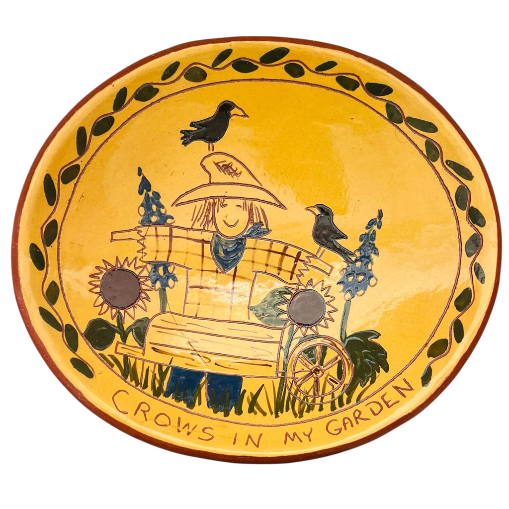 Vintage Scarecrow Crows In My Garden Design Clay Pottery Decorative Plate