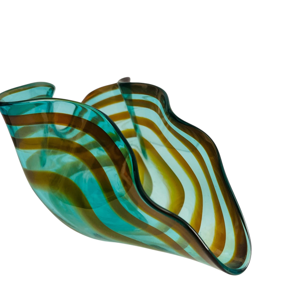 Studio Art Glass Striped Glass Ruffled Signed Bowl
