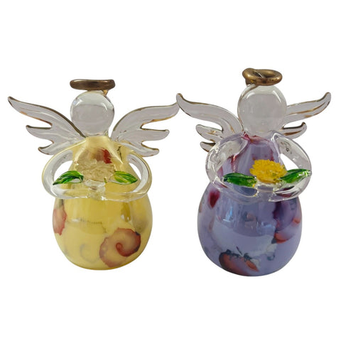 Russ Glass Angel Of The Month Gladiolus Hand Blown Set of 2