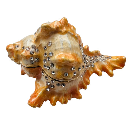 Conch ShellDecorative Shell with Rhinestones Hinged Trinket Box