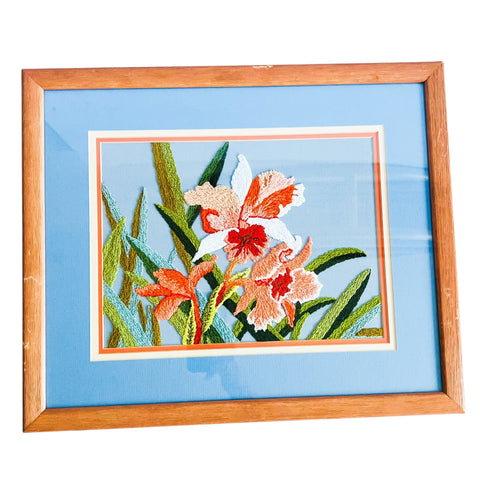 Vintage Embroidery Floral Glass Framed Wall Art