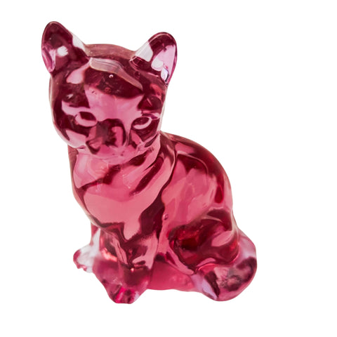Vintage Fenton Art Glass Cranberry Sitting Cat Figurine
