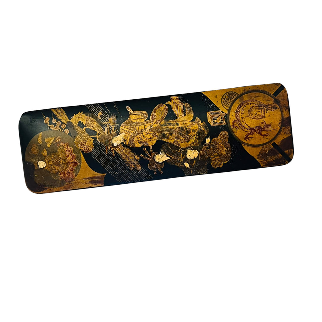 Antique Japanese Gold Black Lacquer Box