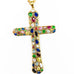 PJM Cross Pendent Faux Gemstone  Link Chain Necklace