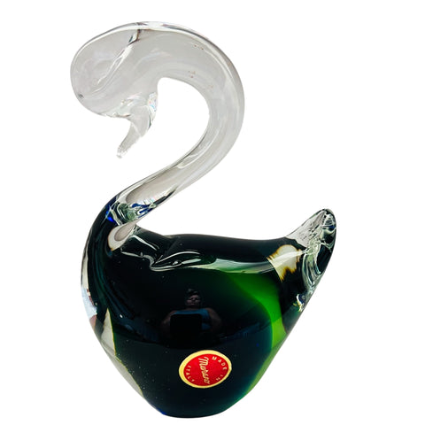 Murano Glass Swan Figurine Blue and Green Art Glass Italy