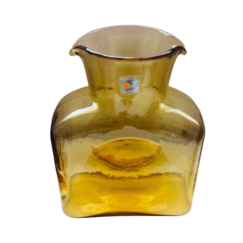 Vintage Blenko Amber Yellow Glass Double Spout Water Bottle Carafe Pitcher Vase
