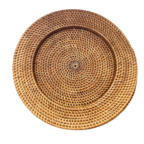 Woven Rattan-Style Round Charger Plate -Set of 8