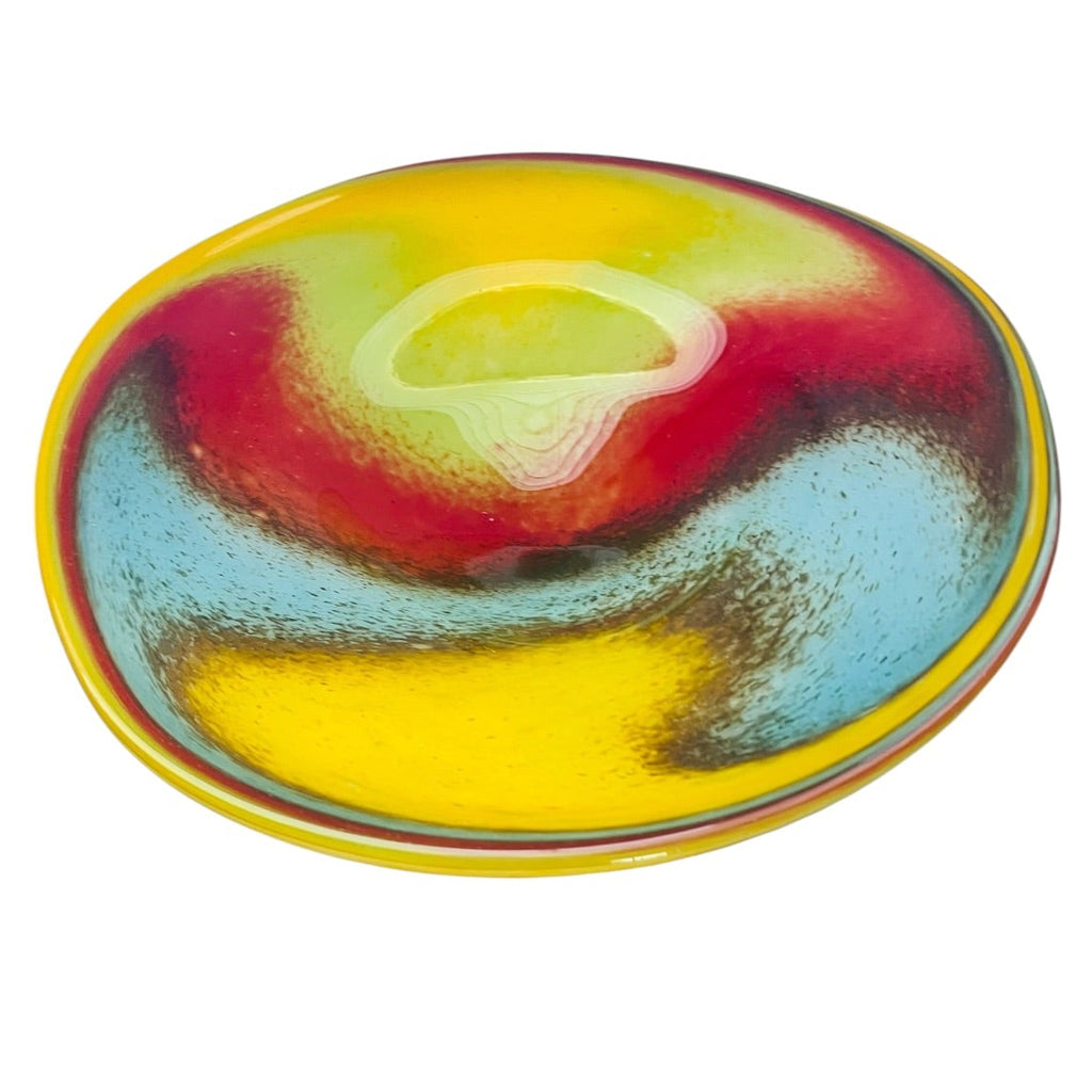 Vintage Lithuania Art Glass Decorative Multicolored Bowl Platter