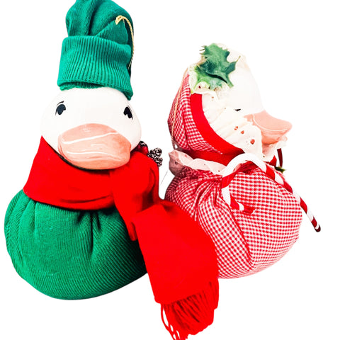 Vintage Porcelain Duck Head Fabric Body Ornaments