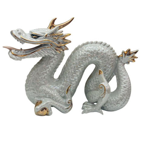 Vintage Yoshimi K Porcelain Double Horned Foo Dragon Figurine Japan