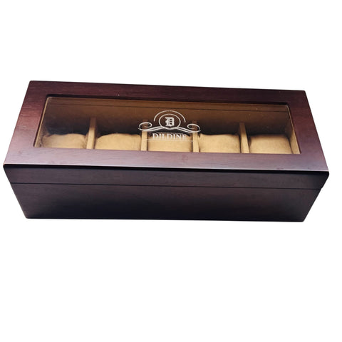 Dildine Wooden Watch Slots 5 Display and Storage Glass Case