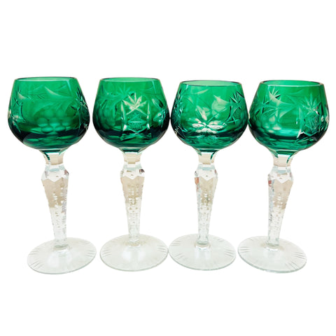 Vintage Mini Emerald Vintage Green Cut Crystal Glasses Set of 4