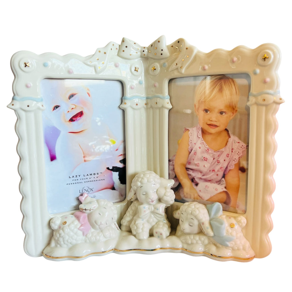 Lenox Lazy Lambs Ceramic Frame with Gold and Pastel Accents