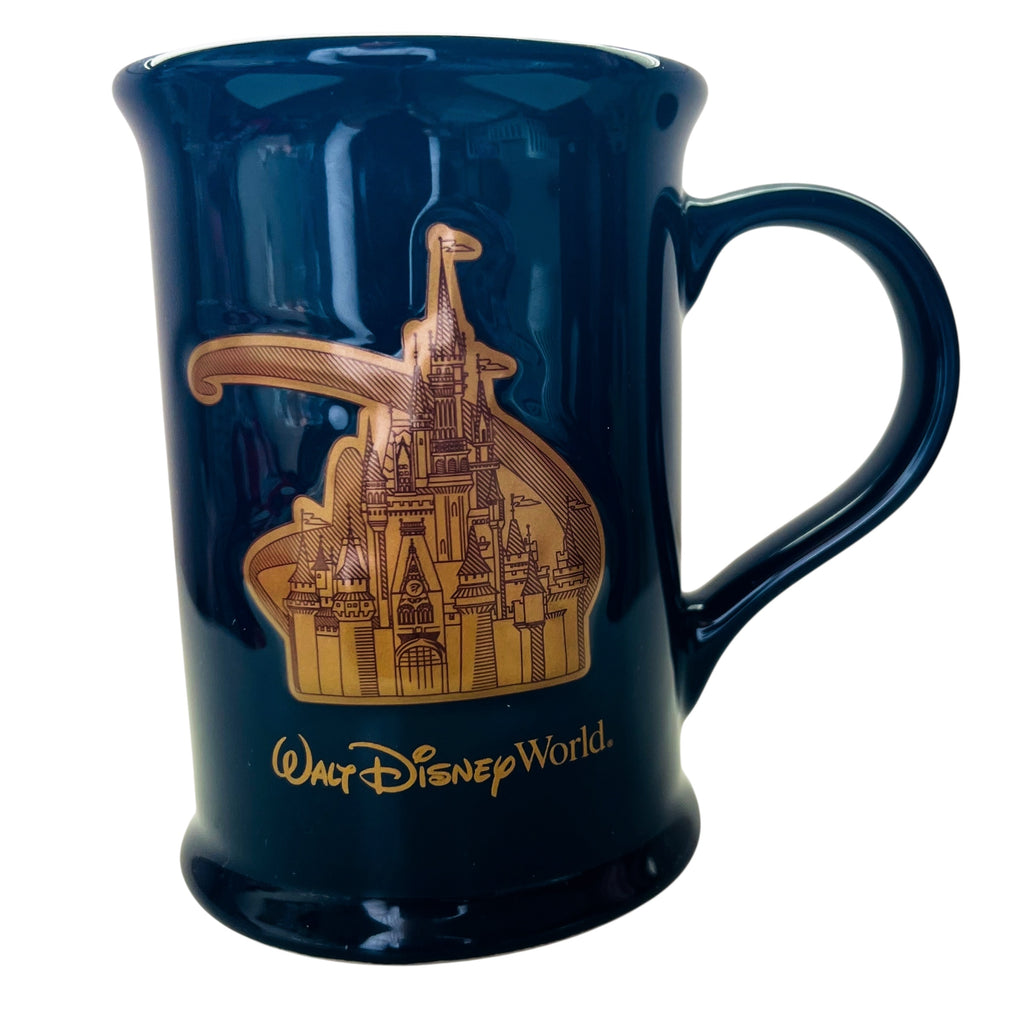 Disney Walt Disney World Ceramic Cinderella Castle Medallion Blue Coffee Mug