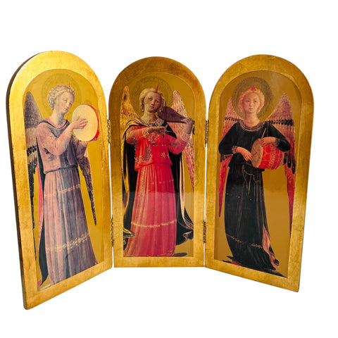 Vintage Italian Triptych Religious Icon Gold Folding Angel Panel