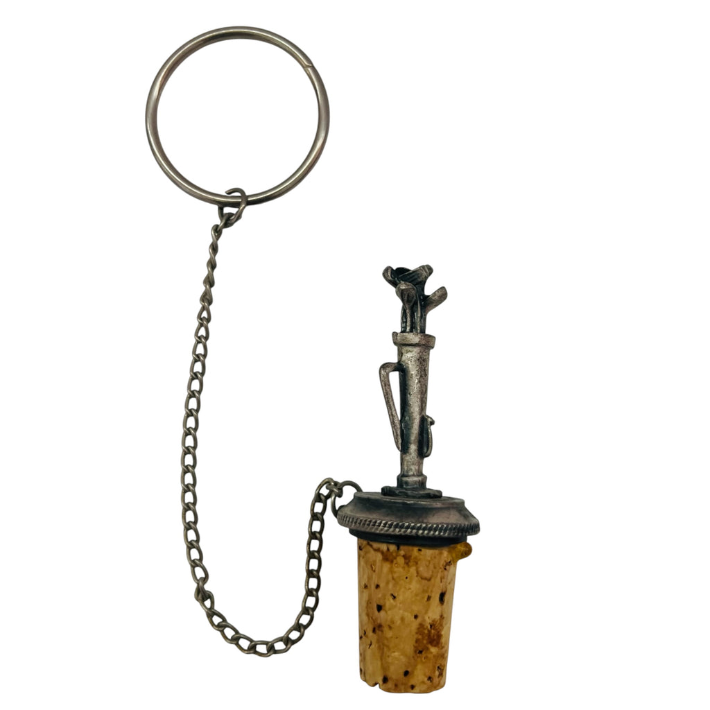 Vintage Pewter Wine Cork Bottle Stopper Golf Bag
