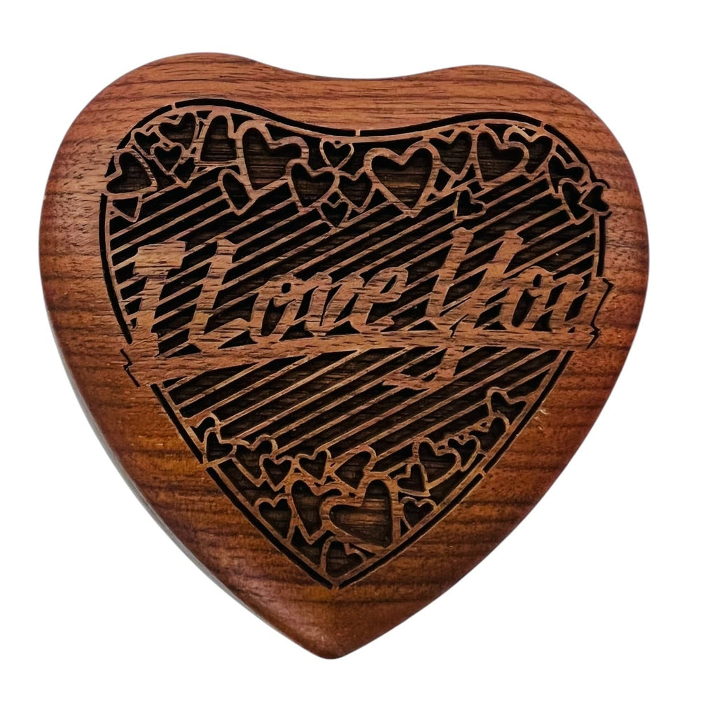 Lasercraft USA Heart-Shaped Wooden Trinket Music Box "I Love You"