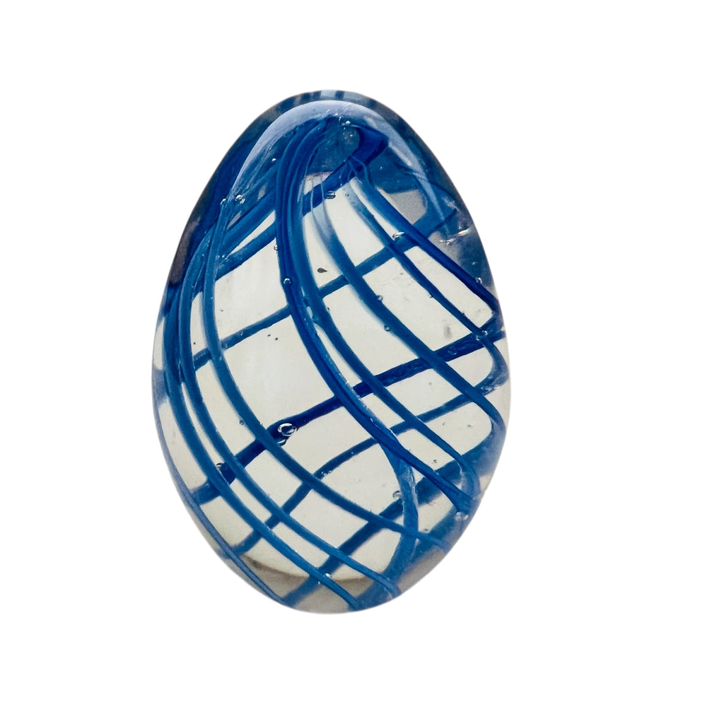 Vintage Art Glass Blue swirl Egg Paperweight