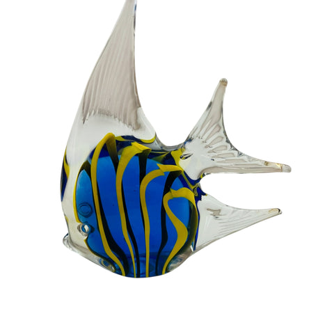 Art Glass Blue and Yellow Glass Fish Figurine
