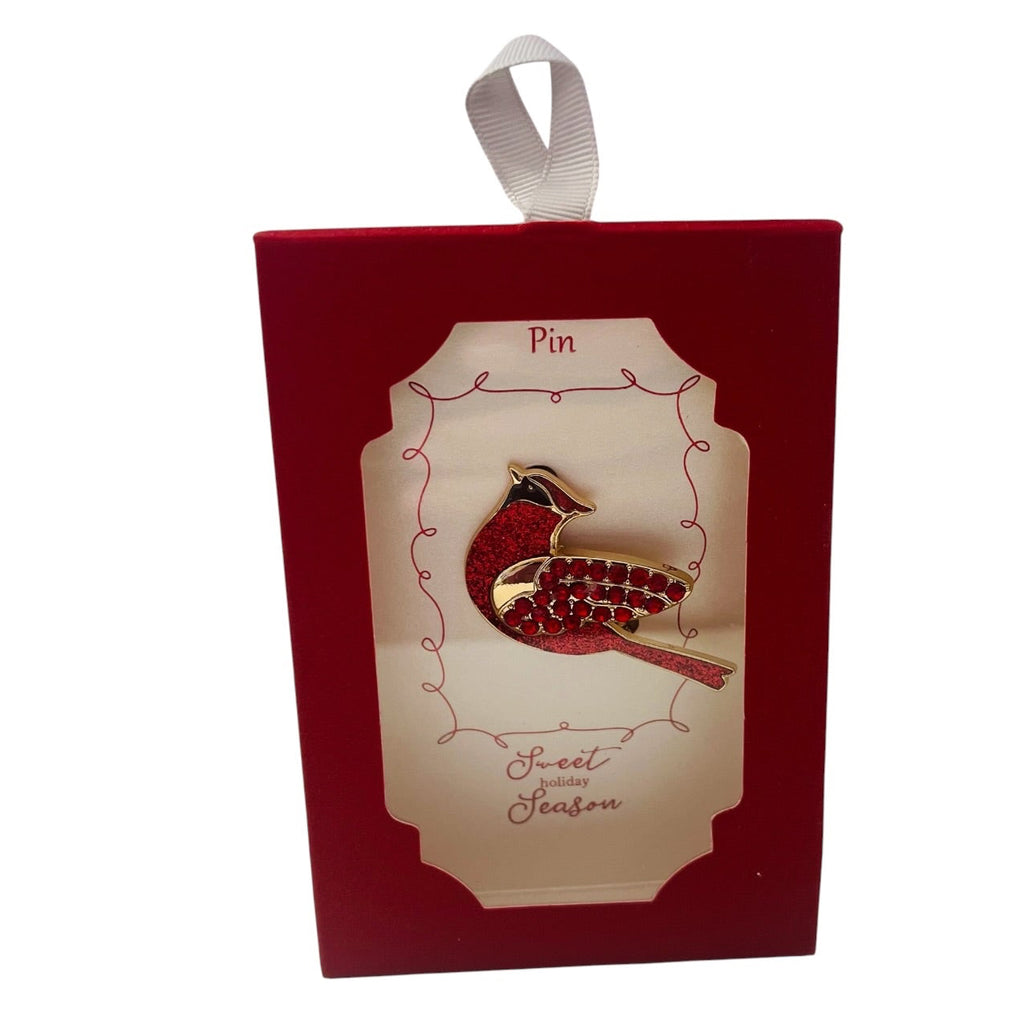 Holiday Time Red Cardinal Rhinestone Christmas Pin Brooch