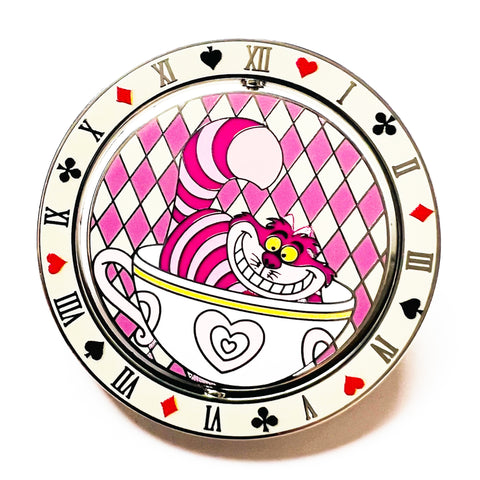 Disney Cheshire and Alice Tea Cups - Roman Numerals Card Suits Spinner Pin