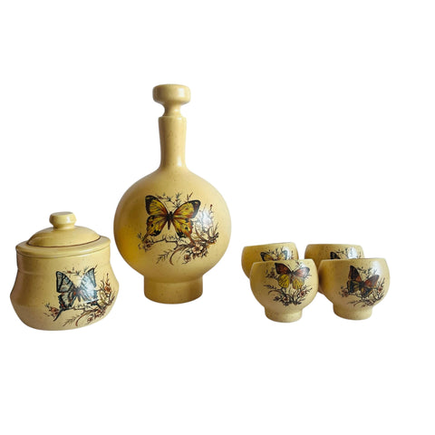 Vintage Treasure Craft Butterfly Decanter Cup Set