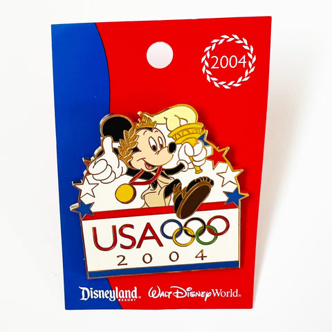 Disneyland Resort WDW USA Olympics Logo Torch 2004 Mickey Mouse Disney Pin