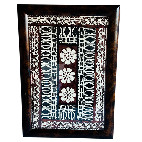 Vintage Polynesian Tapa Bark Cloth Glass Framed