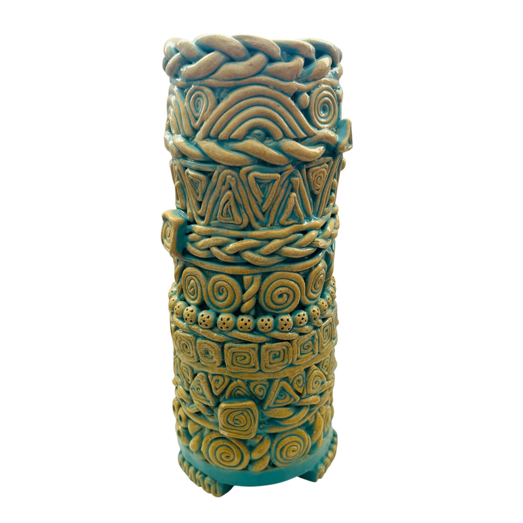 Coil Vessel Pottery Handcrafted Turquoise and Ceramic Art Vase