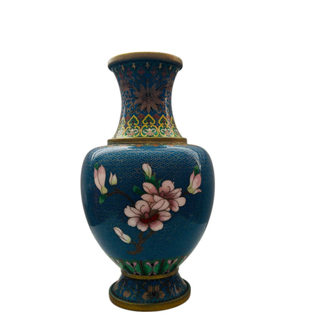 Vintage Floral Blue Cloisonné Vase