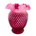 Vintage Fenton Cranberry Opalescent Glass Hobnail Crimped Vase